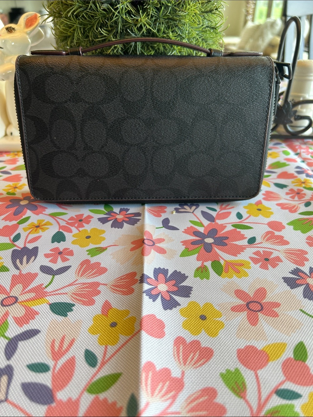Coach Black Signature Zip-Around Wristlet